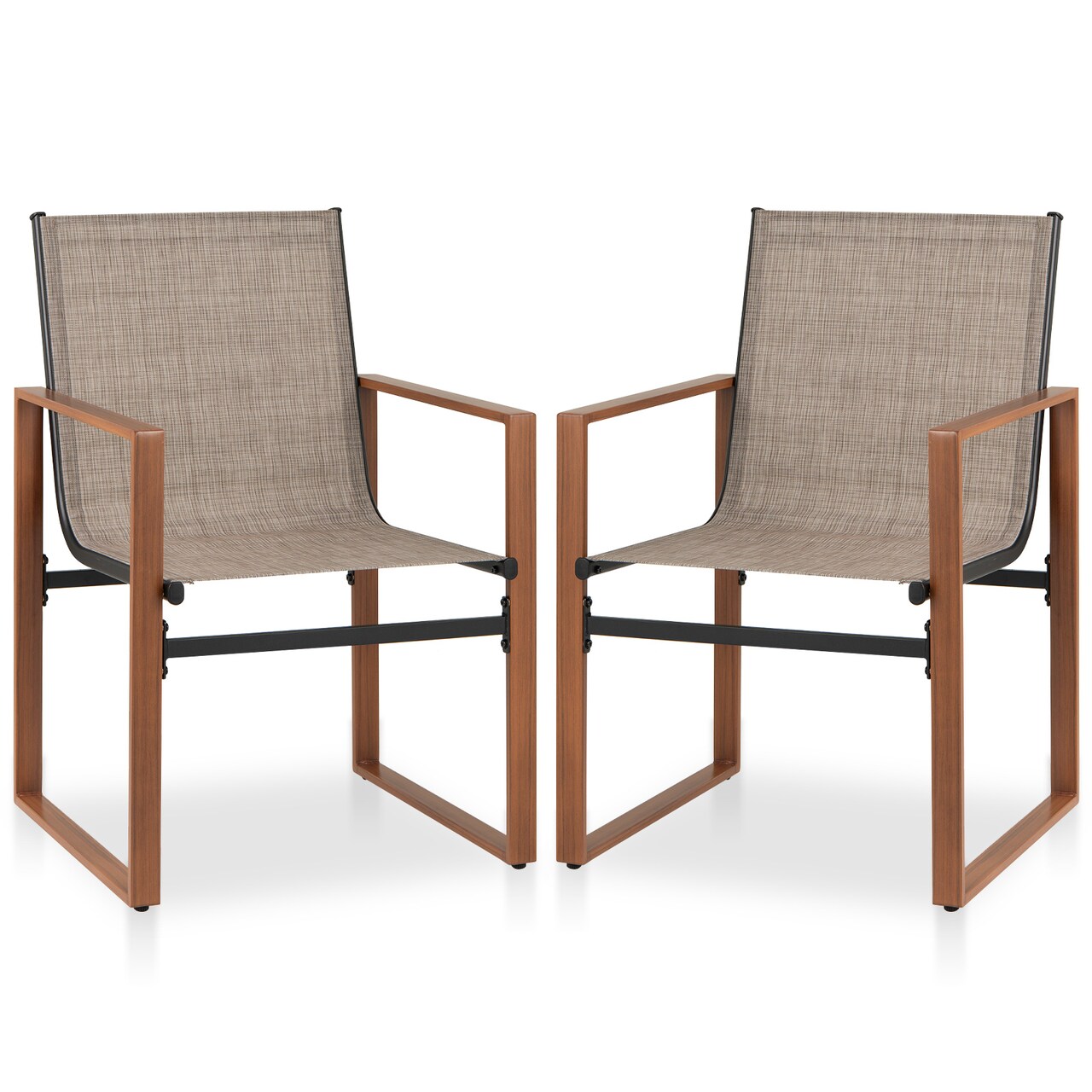 Fabric Patio Dining Chairs Set of 2 with Metal Frame, Ergonomic Design and Adjustable Foot Pads